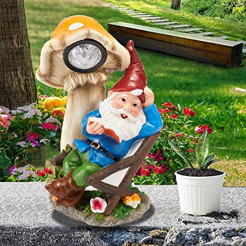 Lifoberstar Outdoor Garden Gnomes Reading Book Statues with Solar Mushroom Light 11inch Large Figurines Lights Lawn Dwarf Ornament Yard Backyard Patio Home Decoration Gift for Mom Grandma Lovers