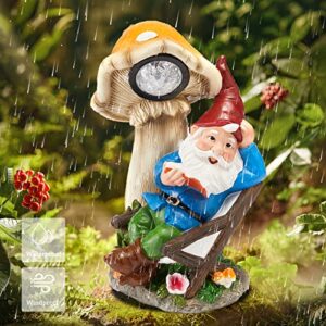 Lifoberstar Outdoor Garden Gnomes Reading Book Statues with Solar Mushroom Light 11inch Large Figurines Lights Lawn Dwarf Ornament Yard Backyard Patio Home Decoration Gift for Mom Grandma Lovers