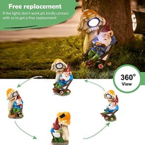 Lifoberstar Outdoor Garden Gnomes Reading Book Statues with Solar Mushroom Light 11inch Large Figurines Lights Lawn Dwarf Ornament Yard Backyard Patio Home Decoration Gift for Mom Grandma Lovers