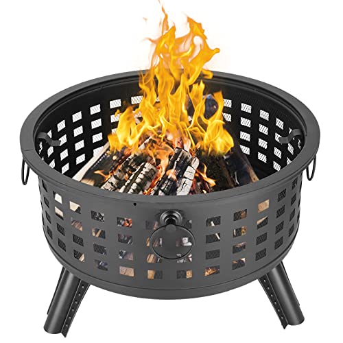 Outdoor Fire Pits for Outside Firepit Wood Burning Fire Pit, 26 Inchs Portable Outdoor Fireplace Fire Pit Bowl for Outdoor Outside Camping Patio Garden Backyard, Black-A