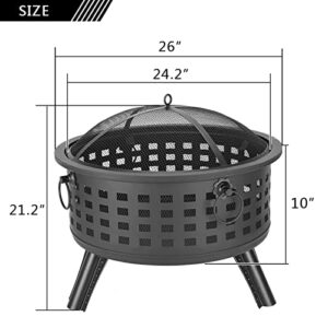 Outdoor Fire Pits for Outside Firepit Wood Burning Fire Pit, 26 Inchs Portable Outdoor Fireplace Fire Pit Bowl for Outdoor Outside Camping Patio Garden Backyard, Black-A