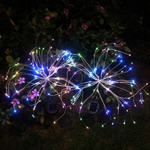 helesin outdoor solar garden lights，105 led solar powered decorative stake landscape light diy flowers fireworks stars for walkway pathway backyard christmas party decor 2 pack（mulit-color）