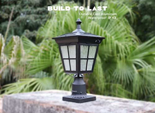 Kemeco ST4311AQ LED Cast Aluminum Solar Post Light Fixture with 3-Inch Fitter Base for Outdoor Garden Post Pole Mount