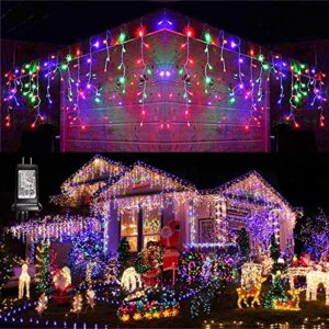 lyhope icicle christmas lights, 432 led 35.4ft 8 modes low voltage icicle string lights with 72 drops, window curtain fairy lights for xmas, eaves, wedding, garden, outdoor, indoor decor (multicolor)