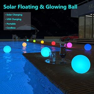 LOFTEK Solar Floating Pool Lights Ball, 8-inch 16 RGB Colors Dimming Waterproof Outdoor Decorative Light with Remote Control, Solar or USB Cable Charging LED Glow Sphere, Perfect for Pool, Garden