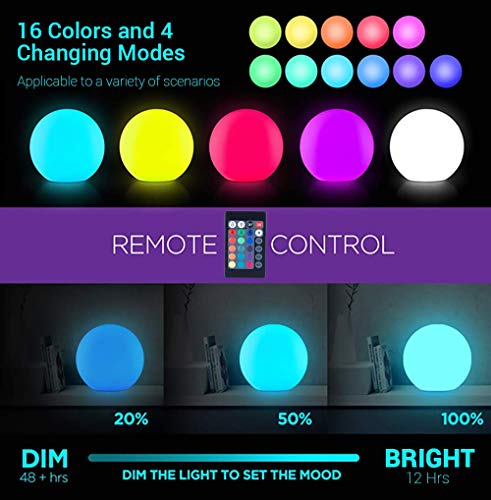 LOFTEK Solar Floating Pool Lights Ball, 8-inch 16 RGB Colors Dimming Waterproof Outdoor Decorative Light with Remote Control, Solar or USB Cable Charging LED Glow Sphere, Perfect for Pool, Garden