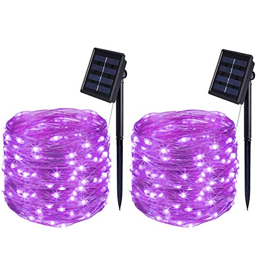 BOLWEO Purple Fairy Lights Solar Lights Outdoor Garden, Christmas Solar String Lights 39.4Ft 120 LED, IP65 Waterproof Solar Outdoor Lights Backyard Deck Fence Patio Decor Diwali Halloween Decorations