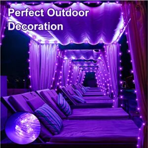 BOLWEO Purple Fairy Lights Solar Lights Outdoor Garden, Christmas Solar String Lights 39.4Ft 120 LED, IP65 Waterproof Solar Outdoor Lights Backyard Deck Fence Patio Decor Diwali Halloween Decorations