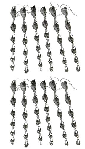 Home-X Extra Long Bird Deterrent Reflective Scare Rods -Ornaments, Outdoor Hawk and Duck Deterrent, Ornamental Spiral Deterrent Control Device, 12 Pack, 15" L x 1” W, Silver