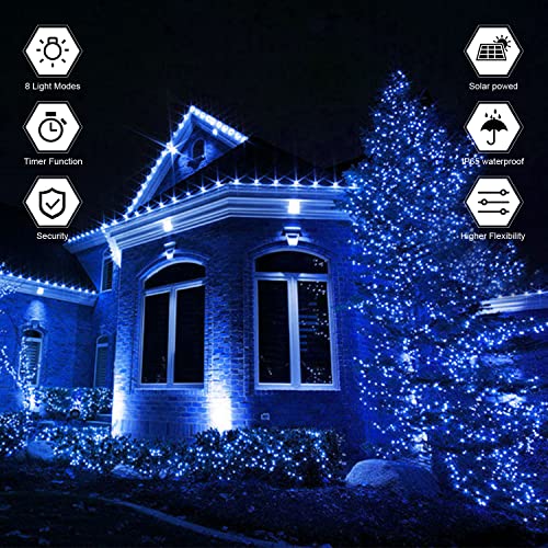 Liyade 2 Pack Blue Outdoor Solar Fairy Lights, 39.37ft 2X120 LED Halloween Decorative Fairy Lights with 8 Modes, Waterproof Copper Wire Lights for DIY Decoration Garden Party Wedding Patio Yard