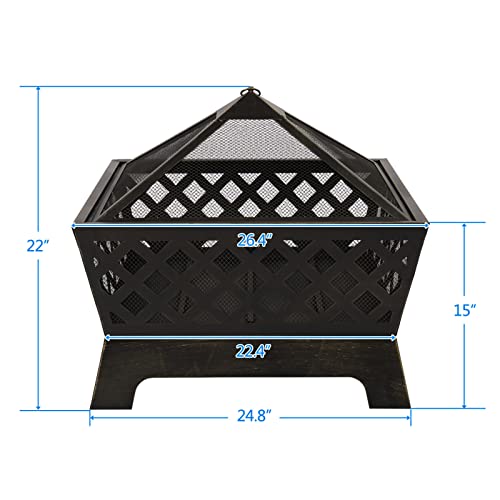 Fire Pits for Outside Firepit Outdoor Fireplace Wood Burning Fire Pit, 26.4 Inchs Large Portable Fire Pit with Fire Pit Screen for Outdoor Outside Camping Patio Garden Backyard, Bronze