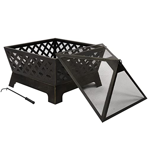 Fire Pits for Outside Firepit Outdoor Fireplace Wood Burning Fire Pit, 26.4 Inchs Large Portable Fire Pit with Fire Pit Screen for Outdoor Outside Camping Patio Garden Backyard, Bronze
