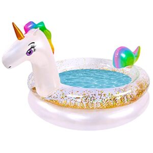 funfeed inflatable kiddie pool, unicorn swimming pool for kiddie, baby, toddler, 75″ x46″ x37″, for ages 3+, outdoor, indoor, garden, backyard, summer water party (inflatable unicorn kiddie pool)