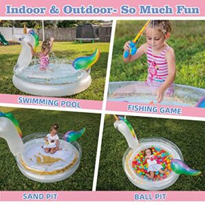 FUNFEED Inflatable Kiddie Pool, Unicorn Swimming Pool for Kiddie, Baby, Toddler, 75" X46" X37", for Ages 3+, Outdoor, Indoor, Garden, Backyard, Summer Water Party (Inflatable Unicorn Kiddie Pool)