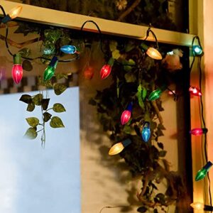 C9 Multicolor Christmas Lights Outdoor, 25Ft Vintage Christmas String Lights with 26 Clear Glass Multicolored Bulbs, Hanging Roofline Lights for Christmas Tree Patio Garden Party Decor-Green Wire
