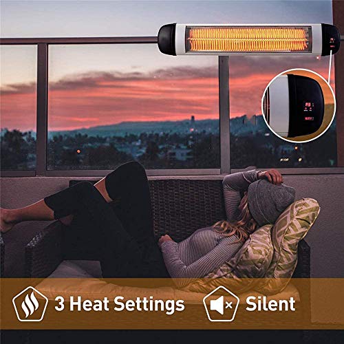 Outdoor Electric Patio Heater, Floor Standing Space Infrared Heat Lamp, 2500W Wall Mounted Garden Heater, Remote Control, for Large Room, Garage, Office,Without Stand