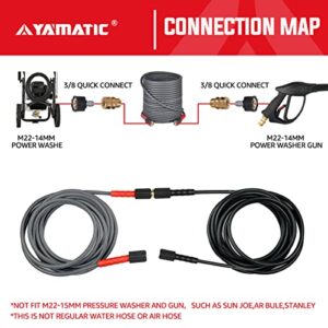 YAMATIC Super Flexible Pressure Washer Hose 50FT X 1/4", Kink Resistant Real 3200 PSI Heavy Duty Power Washer Extension Replacement Hose With M22-14mm x 3/8" Quick Connect Kit For Gas & Electric, Grey