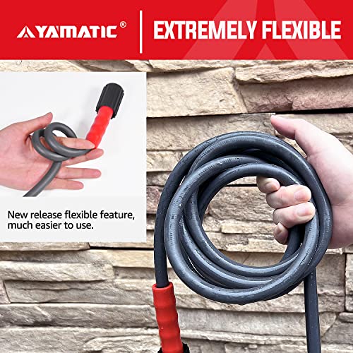 YAMATIC Super Flexible Pressure Washer Hose 50FT X 1/4", Kink Resistant Real 3200 PSI Heavy Duty Power Washer Extension Replacement Hose With M22-14mm x 3/8" Quick Connect Kit For Gas & Electric, Grey