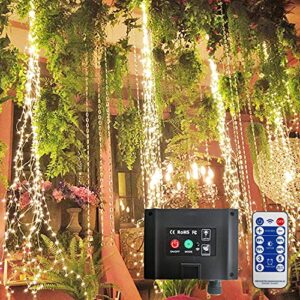 400 led solar firefly bunch lights with remote control, 8 flashing modes waterproof fairy string lights decorative vine solar watering can lights, outdoor garden christmas decor lights (warm white)