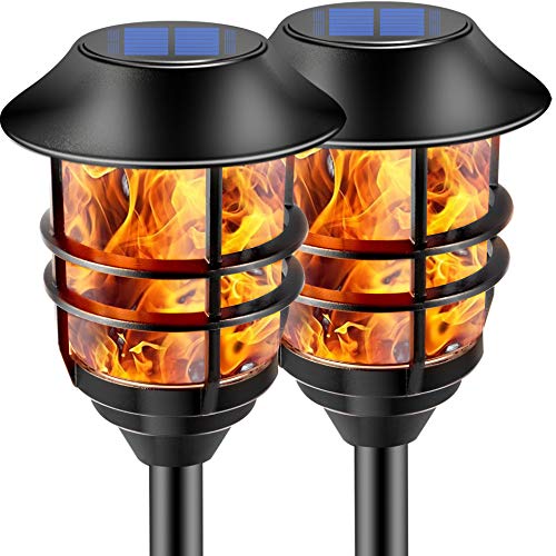 ZOOHAR Solar Outdoor Lights,Extra-Tall Solar Torches with Flickering Flame 2-Pack Waterproof Garden Lights,Stainless Steel Pathway Lighting Garden Decor, Yard Decorations Outdoor Auto On/Off