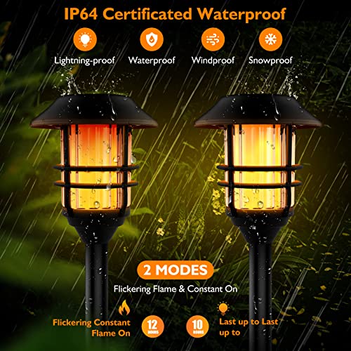 ZOOHAR Solar Outdoor Lights,Extra-Tall Solar Torches with Flickering Flame 2-Pack Waterproof Garden Lights,Stainless Steel Pathway Lighting Garden Decor, Yard Decorations Outdoor Auto On/Off