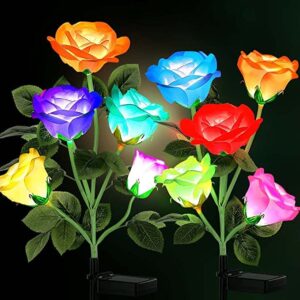 nbqq solar flowers solar garden lights,7 color changing rose lights,solar flower lights garden decor for wedding party outside,patio,yard,flowerbed,pathway,valentine’s day(2 pack)