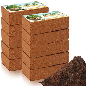 legigo pack of 10 organic coco coir bricks- 100% natural compressed coco peat brick coconut fiber substrate with low ec&ph balance, coir plant soil enhance root growth for herbs, flowers, house plants