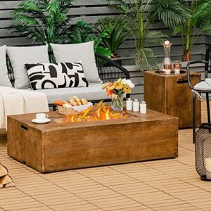 Renatone Fire Table Set, 50,000 BTU Rectangular Outdoor Propane Fire Pits w/ 16" Tank Cover Box, Waterproof Cover, CSA Certified for Patio, Balcony, Deck, Garden