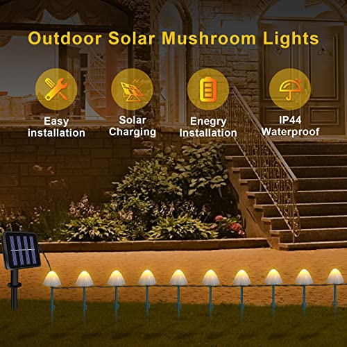 PChero Solar Mushroom Lights Outdoor Waterproof, 12 LED 8 Lighting Modes Mini Mushroom Fairy String Lights for Garden Yard Landscape Patio Lawn Pathway Wedding Party Christmas Decor (Warm White)