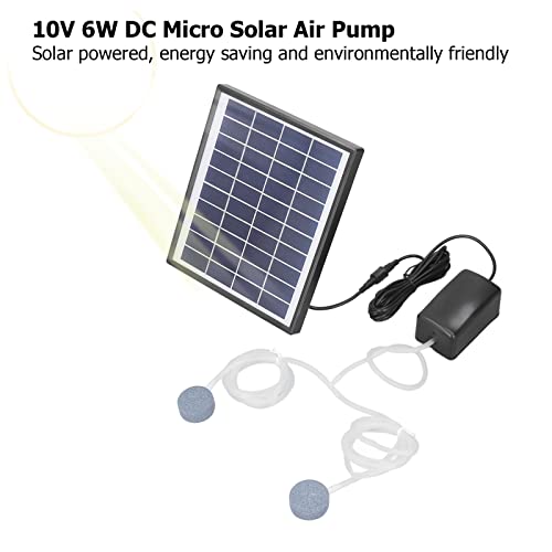 Solar Air Pump, 10V 6W Solar Oxygen Air Fountain Pump with Air Hoses and Bubble Stones, 180° Adjustable Panel, Noiseless Solar Powered Oxygenator Aerator for Fish Tank Pond Aquarium