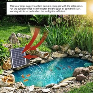 Solar Air Pump, 10V 6W Solar Oxygen Air Fountain Pump with Air Hoses and Bubble Stones, 180° Adjustable Panel, Noiseless Solar Powered Oxygenator Aerator for Fish Tank Pond Aquarium