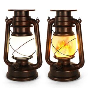 2 pack solar hanging lantern outdoor, solar powered, auto on/off waterproof led flame umbrella vintage lights for garden, patio, yard, flickering flameless candle mission lights for table, party