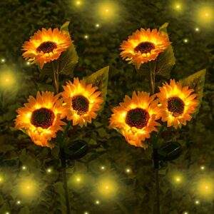 timghks solar sunflower lights – outdoor solar garden lights ip65 water-resistant with 3 sunflower lights auto on/off suitable for garden,yard,bbackyard,lawn,pathway decor 2 pack (3 heads)