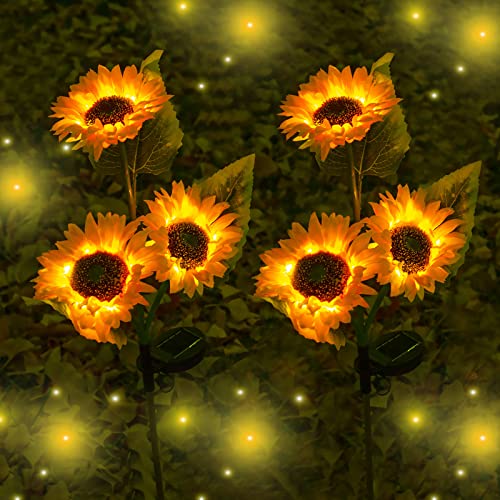 TIMGHKS Solar Sunflower Lights - Outdoor Solar Garden Lights IP65 Water-Resistant with 3 Sunflower Lights Auto On/Off Suitable for Garden,Yard,Bbackyard,Lawn,Pathway Decor 2 Pack (3 Heads)