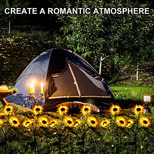 TIMGHKS Solar Sunflower Lights - Outdoor Solar Garden Lights IP65 Water-Resistant with 3 Sunflower Lights Auto On/Off Suitable for Garden,Yard,Bbackyard,Lawn,Pathway Decor 2 Pack (3 Heads)