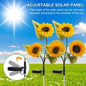 TIMGHKS Solar Sunflower Lights - Outdoor Solar Garden Lights IP65 Water-Resistant with 3 Sunflower Lights Auto On/Off Suitable for Garden,Yard,Bbackyard,Lawn,Pathway Decor 2 Pack (3 Heads)