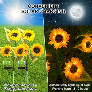 TIMGHKS Solar Sunflower Lights - Outdoor Solar Garden Lights IP65 Water-Resistant with 3 Sunflower Lights Auto On/Off Suitable for Garden,Yard,Bbackyard,Lawn,Pathway Decor 2 Pack (3 Heads)