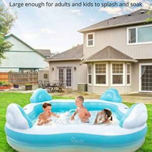 Inflatable Swimming Pool, EVAJOY Inflatable Pool for Kids, Adults, Family-Sized Above Ground Swimming Pool with 4 Seats, 4 Backrests, Cup Holders, for Backyard, Garden, Outdoors, 200 gal