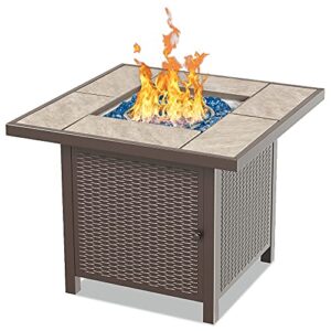 bali outdoors 32 inch gas fire pit table, 50,000 btu outdoor propane gas firepits for patio and garden, brown
