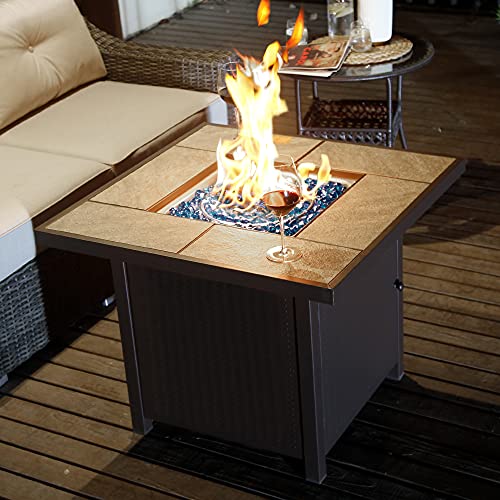 BALI OUTDOORS 32 Inch Gas Fire Pit Table, 50,000 BTU Outdoor Propane Gas Firepits for Patio and Garden, Brown