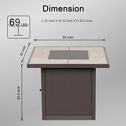 BALI OUTDOORS 32 Inch Gas Fire Pit Table, 50,000 BTU Outdoor Propane Gas Firepits for Patio and Garden, Brown