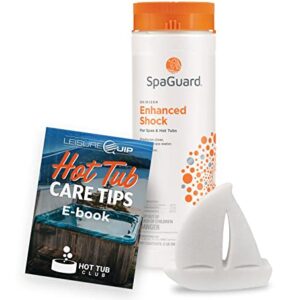 SpaGuard Enhanced Shock 2lb with LeisureQuip ScumBoat Scum Absorber and LeisureQuip Hot Tub Care E-Book