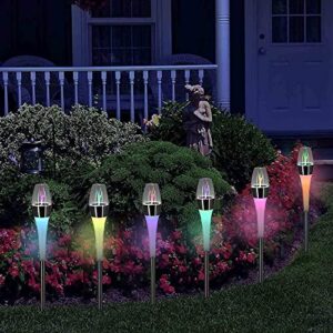 pearlstar solar lights outdoor color changing led garden pathway lights landscape lighting waterproof for path lawn patio yard walkway driveway(6pack)