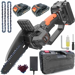 xtimes mini chainsaw, 6 inch power chain saws with 2 rechargeable battery, electric chainsaw cordless portable handheld chainsaw for garden tree trimming wood cutting