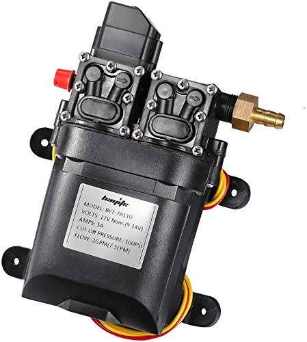 bayite 12V DC Fresh Water Pump 7.5 L/Min 2 GPM 100 PSI Adjustable 12 Volt Diaphragm Pump Self Priming Sprayer Pump with Pressure Switch for RV Camper Marine Boat