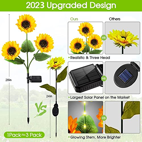 KOOPER Solar Lights Outdoor Garden Decor - Upgraded 3 Pack Solar Garden Lights with 9 Sunflower Lights, Waterproof Solar Outdoor Lights Auto ON/Off Solar Decorative Lights for Garden, Patio, Backyard