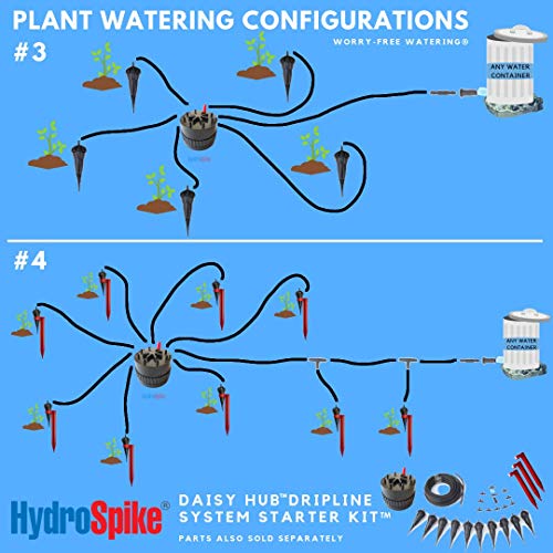 HydroSpike Daisy Hub for Dripline System Kit, Automatic Portable Drip Watering Zone, 8 Connections for Dripper Heads/Stakes. Water Irrigation Emitters in Outdoor Vegetable Garden. No Batteries or Pump