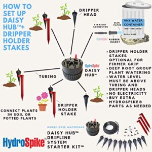 HydroSpike Daisy Hub for Dripline System Kit, Automatic Portable Drip Watering Zone, 8 Connections for Dripper Heads/Stakes. Water Irrigation Emitters in Outdoor Vegetable Garden. No Batteries or Pump