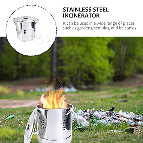 Hemoton 2Pcs Stainless Steel Burn Barrel Incinerator Cages Fire Pits with Double Handle Metal Garden Fire Cage Debris Burn Bin Pot for Wood Paper Leaf Trash Backyard Bonfire 30cm Silver