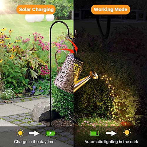 Solar Watering Can Garden Lights - Solar Lights Outdoor Garden Ornaments Waterproof Large Yard Statues Retro Copper Decorations for Home Patio with 35" Shepherd Hook